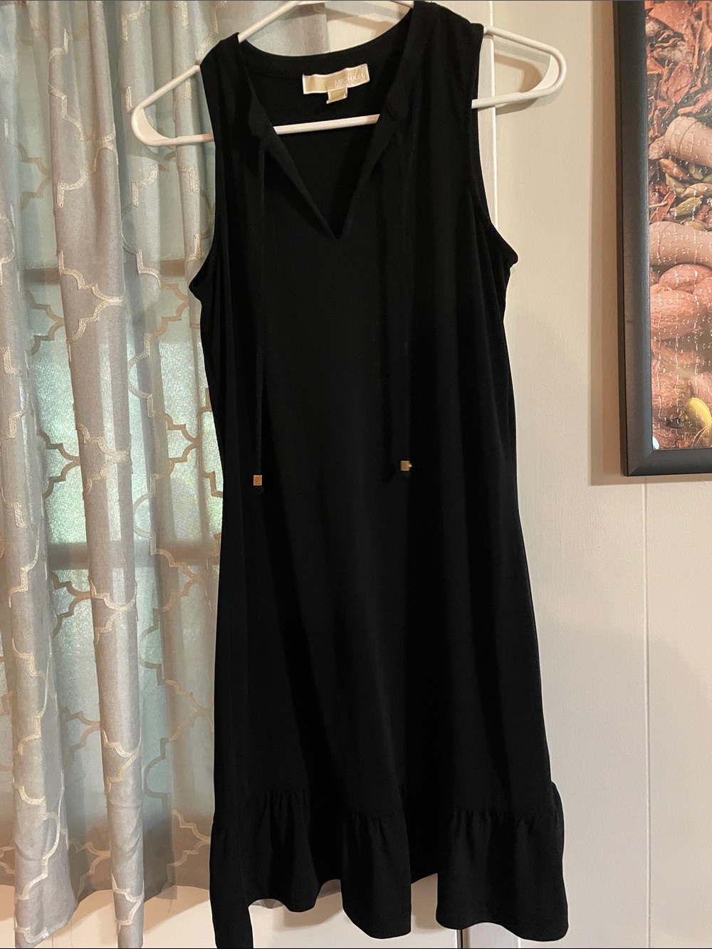 Michael Kors Black Sleeveless V-Neck Mini Dress with Ruffle Hem